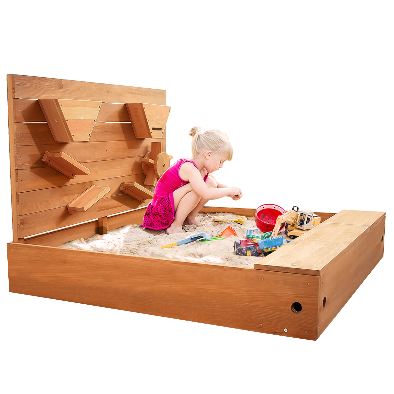 Jugader Sandbox with Cover, Sand Wall, Sand Box with Bench Lid for Kids ...